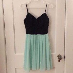 Delia’s short mint/black formal dress